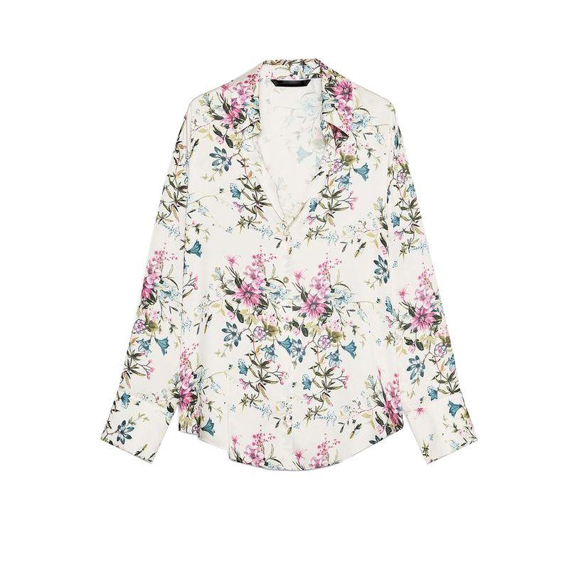 Spring New Women's Clothing Fashion Style Lapel Long Sleeves Silk Satin Texture Print Shirt 8503899