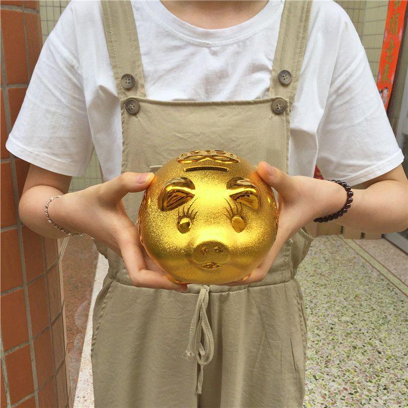 Creative Wealth piggy bank Coin storage jar Ceramic Craft Golden Pig Ornament Children's room decor figurine everything is fine