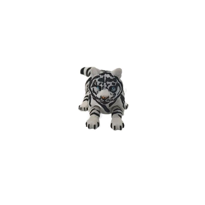 Jointed 3D Printed White Tiger Toy - Easter Animal Decoration & Center Console Ornament