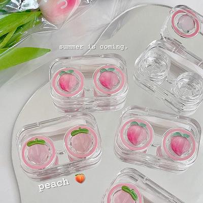 New Pink Peach Clear Visible Contact Lens Case No-Screw Lid Contact Lens Organizer Colored Contacts Lens Case Travel Organizer