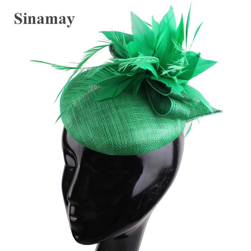 

European And American Fashion Hemp Gauze Hat Headgear 4-Layer Hemp Yarn Bottom Support Bride Wedding Feather Head Jewelry One Hand зелений