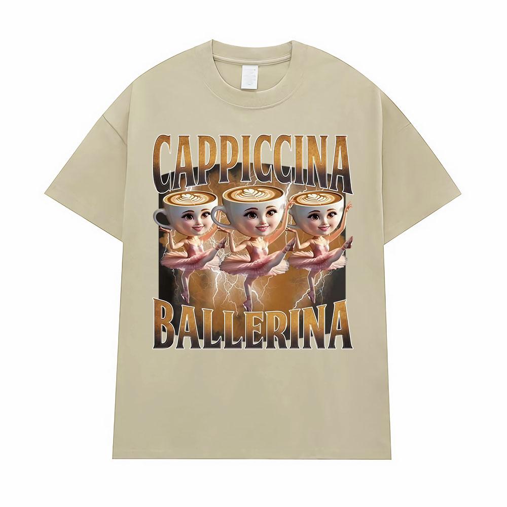 Baletnica Capuchina Śmieszne Kawa Mem Koszulki Mężczyźni Kobiety Lato Pop Vintage Krótki Rękaw Koszulki Estetyczne Codzienne Humor Koszulka