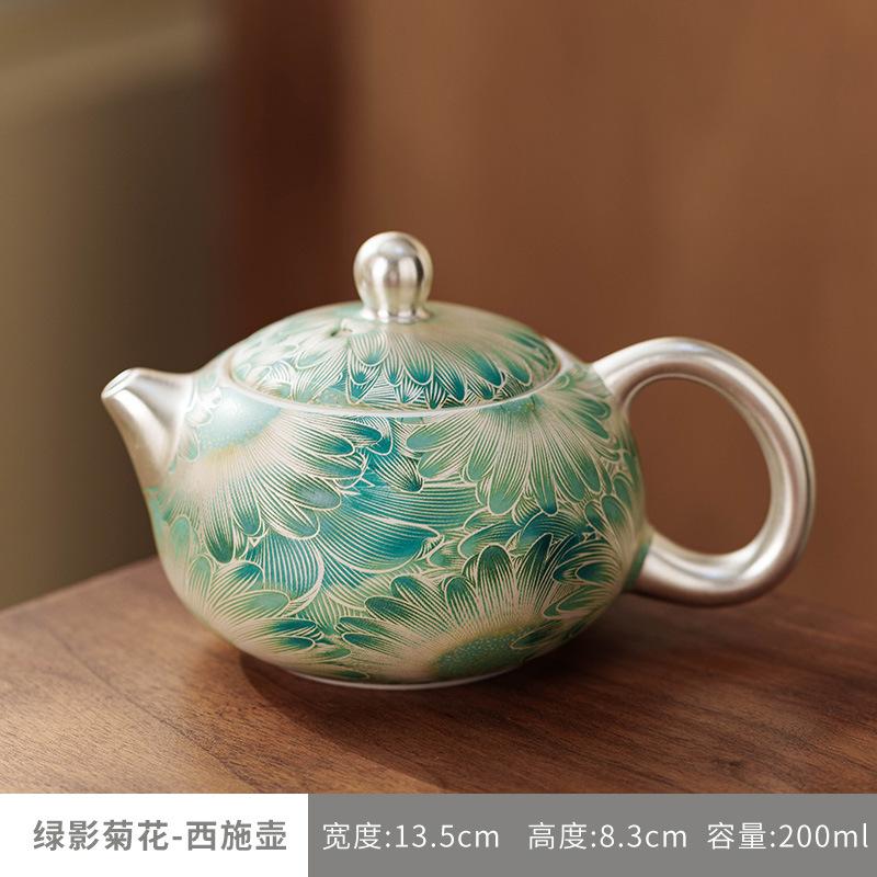 High-grade silver underglaze color kung fu tea set household living room ceramic teapot teacup annual gift