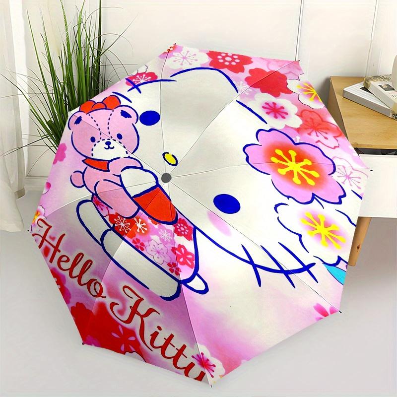 

Hello Kitty,Floral Automatic Folding Umbrella-Simple 8-Rib Design, Bright Cartoon Pattern, Durable Iron Frame, Suitable For Travel, Outdoor,