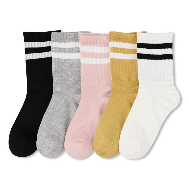 5 Pairs Women's Summer Mid-tube Socks Deodorant Women's Socks Antibacterial Boneless Striped Sports Socks Silk Stockings
