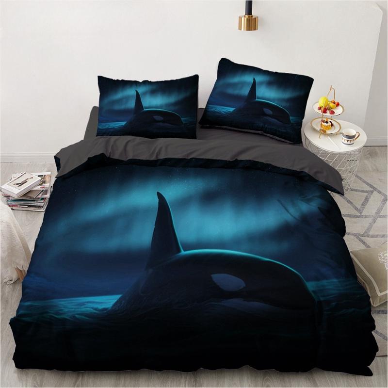 Dolphin Ocean King Queen Duvet Cover Cute 3D Sea Animal Bedding Set for Kids Teens Adults Shoal of Fish Blue 2/3pcs Quilt Cover