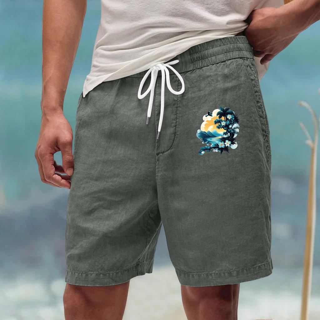 Men's Casual Drawstring Waist Shorts with Artistic Print Comfortable Lightweight Quick Dry Summer Beachwear