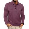 Men Long Sleeve Pocket Lapel Collar Casual Polo Shirt Outdoor Leisure Mens Top