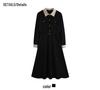 Elegant French Retro Waist-Cinched Corduroy Dress for Women - Slimming, Two-Piece Faux Design for Spring and Autumn