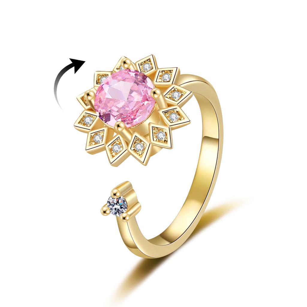 Unzip The Rotating Ring Female Rotating Sunflower Diamond Opening Adjustable Ring Ring