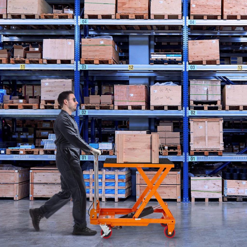 Hydraulic Lift Table Cart, 330lbs Capacity 28.5" Lifting Height, Manual Single Scissor Lift Table with 4 Wheels and Non-slip Pad, Hydraulic Scissor