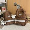 College Style Bow Print Schoolbag Women's Corduroy Backpack Large Capacity Student Backpack