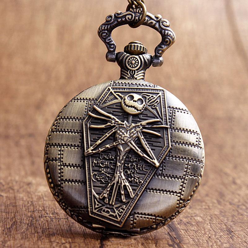 Vintage Christmas Horror Skull Pocket Watch Christmas Horror Night Clamshell Hanging Watch Large Gift Pocket Watch