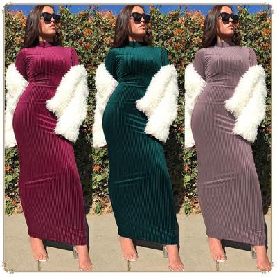 Korean Velvet Long Hip-Wrap Dress LR209
