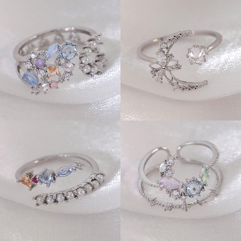 Elegant Adjustable Pearl Zircon Flower Ring
