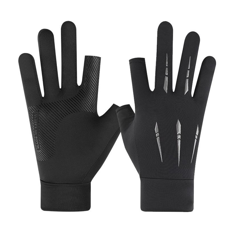 Sunscreen gloves men's summer ice silk thin two-finger leakage fishing non-slip takeaway rider riding gloves women