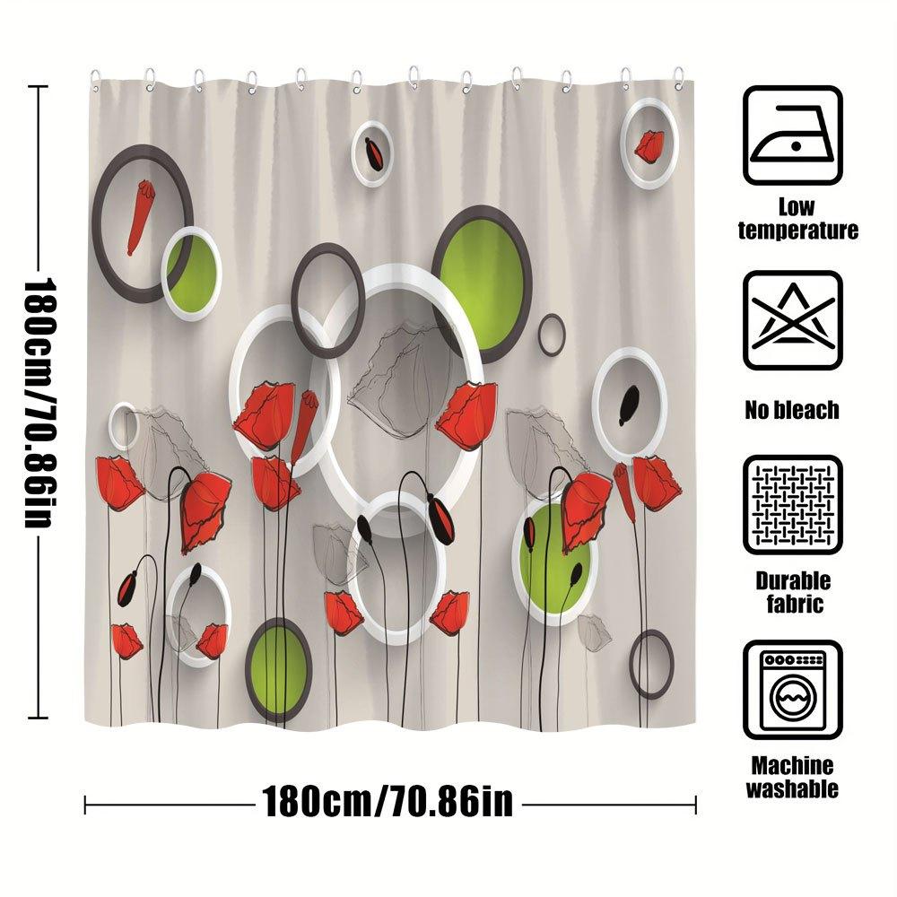 

Featuring Red Poppies, Geometric Shapes, Contemporary Design, And Bold Accents For Stylish Bathroom Decor W60H190(CM)-1 Pcs
