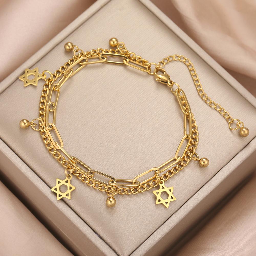 Dawapara Star of David Bracelet Jewish Prayer Judaica Hexagram Charm Protection Amulet Couple Gift Stainless Steel Jewelry