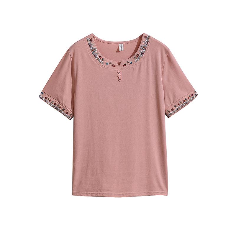 Besticktes Sommer Freizeit Kurzarm T-Shirt für Frauen mittleren Alters