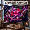 Floral Garden Theme Throw Blanket Custom Name Text Personalized Blanket Soft Cozy Blanket for Home Sofa Bed