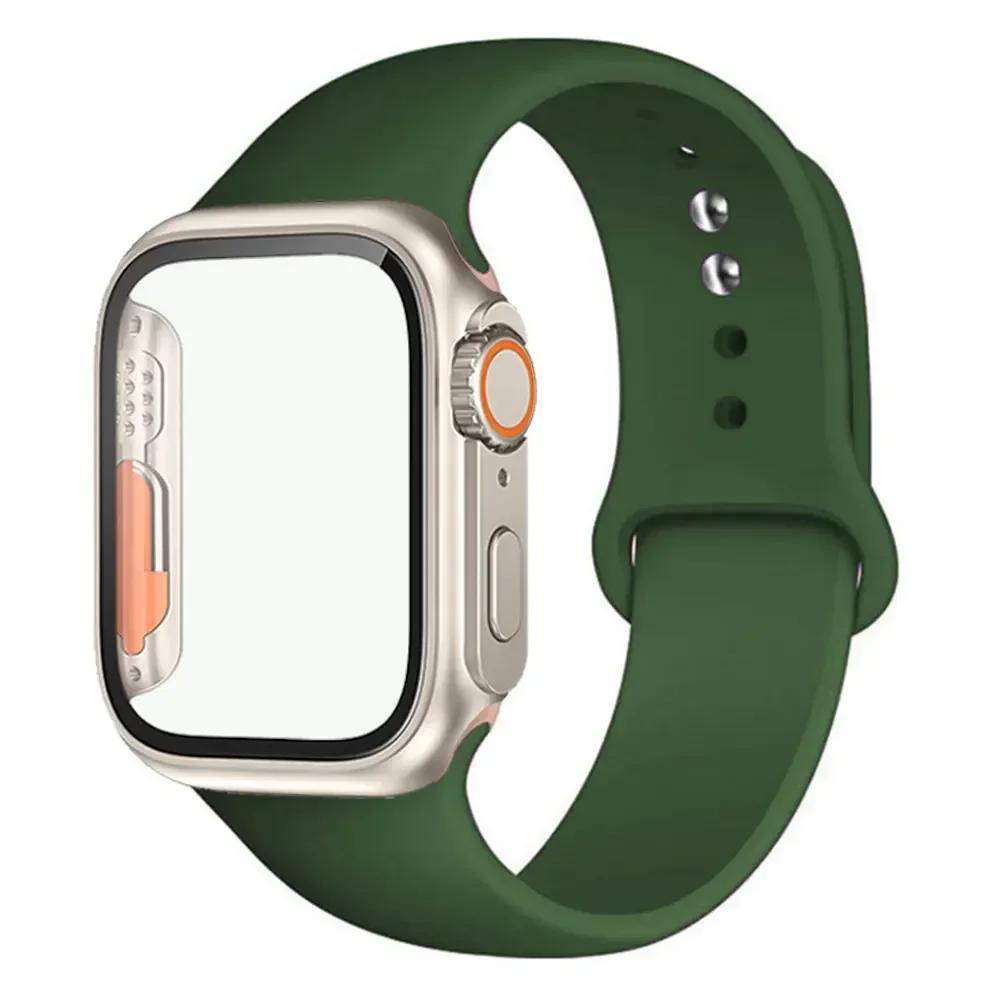 Silicone Strap+Case For Apple Watch Band 44mm 45mm 41mm 40mm Tempered Glass Cover Change to Ultra iWatch Series 9 8 7 SE 6 5 3