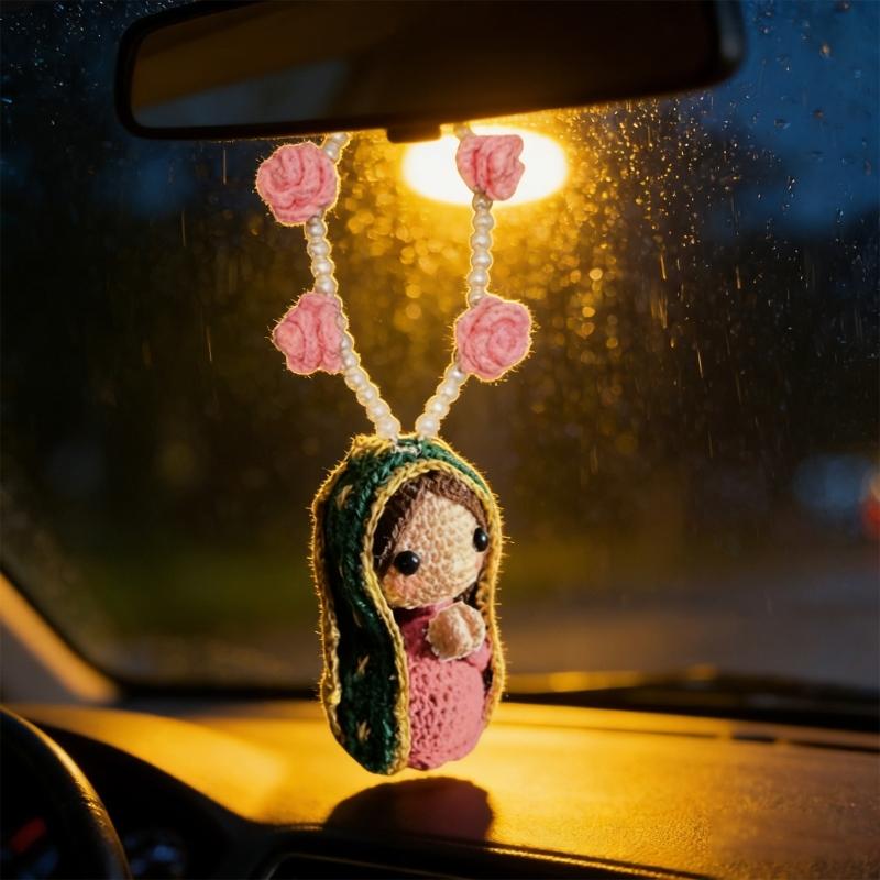 Marys Statue Car Interior Decoration,Virgin Marys Crochet Charm Religious Figurines Hanging Decors Spiritual Blessing Gift