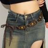 Y2K Hollow Black Western Style Exaggerated Cowboy Wide Disc Belt Metal Buckle Vintage Durable Belt for Women Girls Lolita Punk