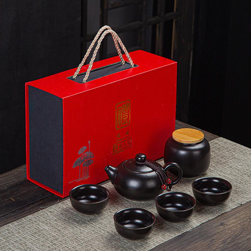 Tragetasche, Reise-Kung-Fu-Teeset, Keramik-Xishi-Kanne, eine Kanne, zwei Tassen, Vierteiliges Set, kreatives Geschenk-Souvenir