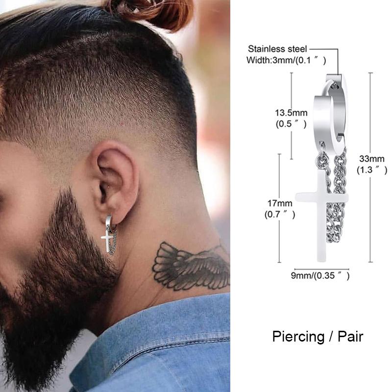 Triangle Cone Spike Long Chain Earring Stainless Steel Double Connected Chains Huggie Hoops Earring Mens Jewelry