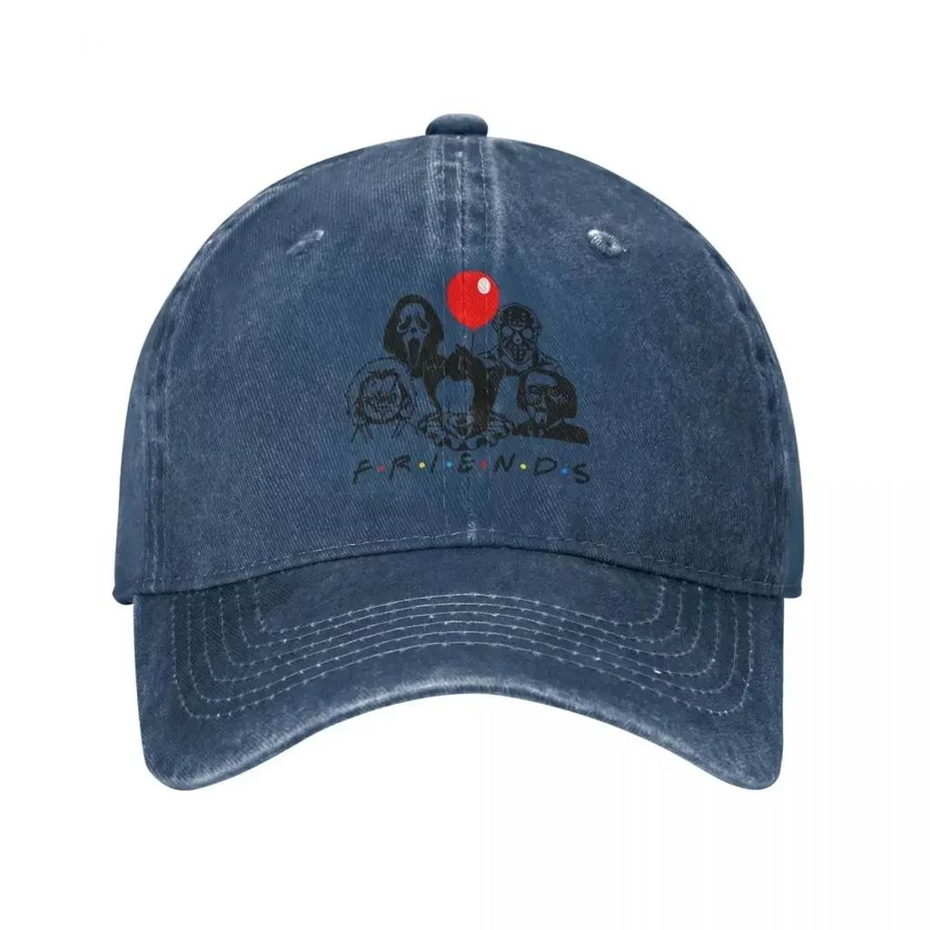 Vintage Horror Freunde Baseballkappe Unisex Stil Used Denim Kopfbedeckung Horror Charaktere Outdoor Laufen Golf Hüte Kappe