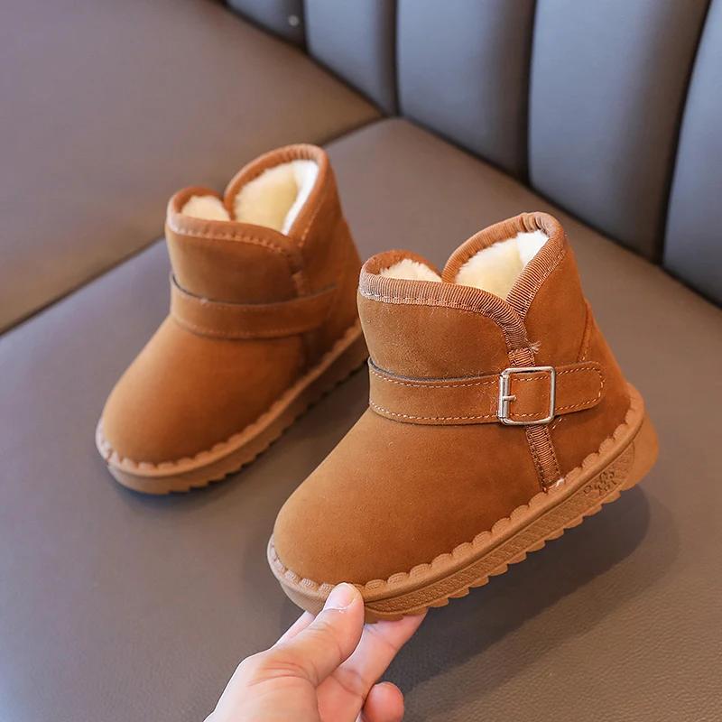 2024 Winter Kids Snow Boots Brown Boys Girls Baby Flat Cotton Shoes Winter Gray Soft Padded Thickened Pink Children's Baby Boots