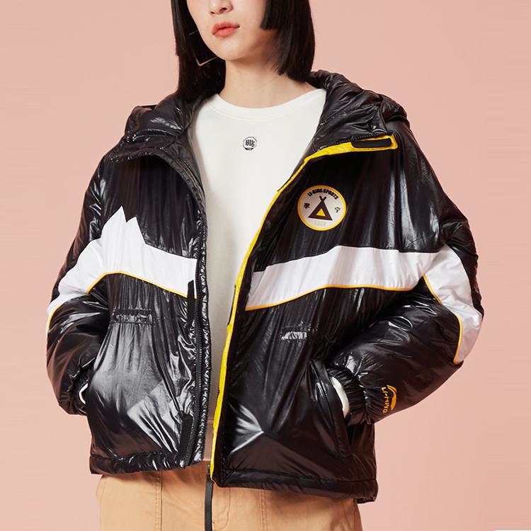 Li Ning Warm Hooded Loose Short Cotton Jacket Women Jacket Standard-Black AJMP548-1