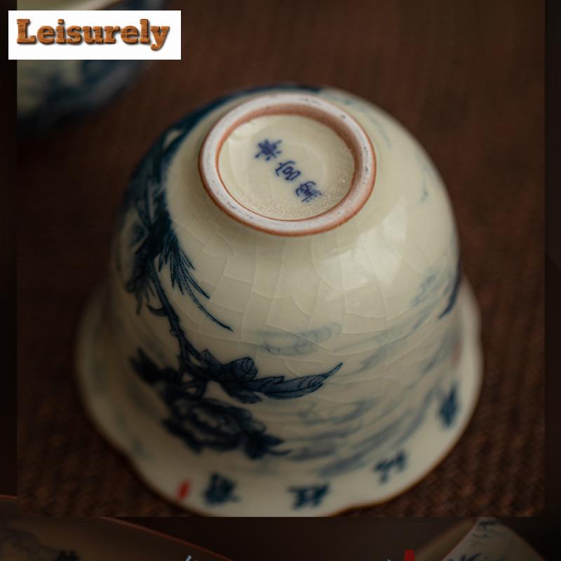 50ml Ceașcă de Ceai Ceramică Retro cu Flori și Păsări, Cupă cu Gură de Floare, Cupă Unică pentru Degustare Personală, Bol de Ceai Kungfu