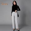 Podzim Zima Bavlněné Kalhoty Kosočtverec Prošívané Rovné Široké nohavice Dlouhé kalhoty s kapsami Jednobarevné Tlusté teplé kalhoty