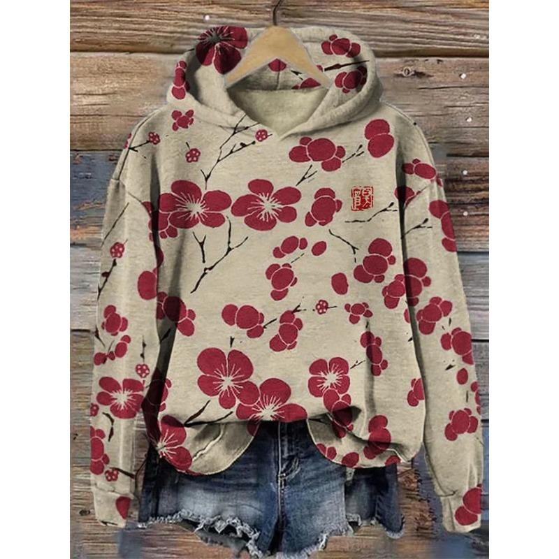 Dámský designový večerní styl květinový potisk podzim zima ležérní volná dámská mikina módní street Y2K oblečení