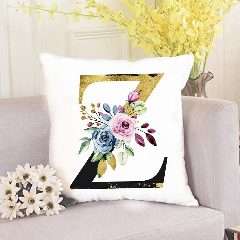 

Наволочка из полиэстера с буквами алфавита и цветами AZ для домашнего дивана, наволочка для декора гостиной, наволочки для кофейни, наволочки для подушек 450mm*450mm