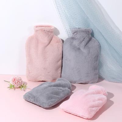 Large Water-Filled Women's Hot Water Bottle with Solid Color Flannel Cover, 2000 Ml Capacity