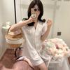 Summer ice silk thin pajamas women's pure lace short-sleeved lapel loungewear suit can be worn outside