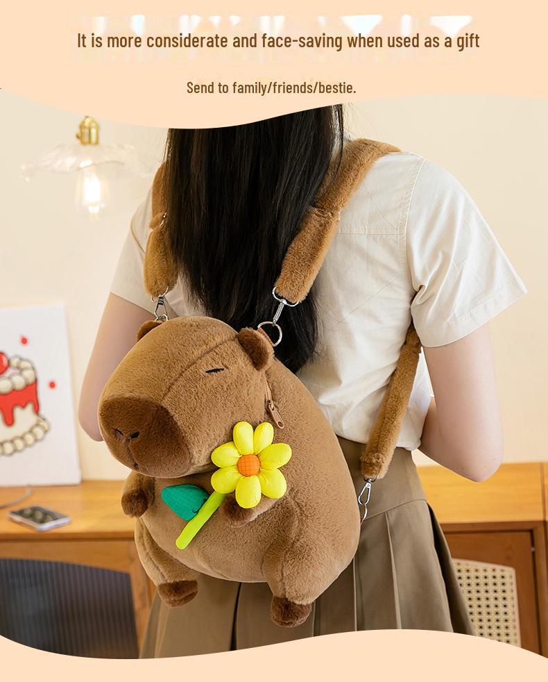 Cute Capybara Plush Doll Cartoon Backpack & Messenger Bag for Kids