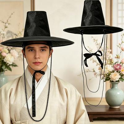 Elegant Stage Costume Hat Korean Traditional Hat, Anime Cosplay Accessory, Performance Flat Cultural Party Top with Beaded Chain for Cosplay,