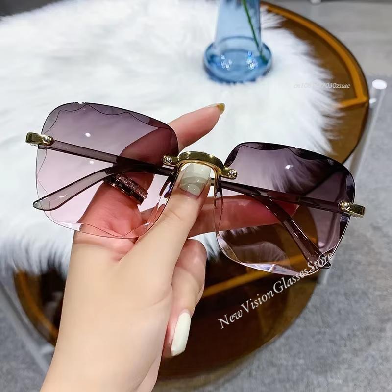 Frameless Cut Edge Sunglasses Women Summer UV400 Protection Transparent Multi color Lenses Retro Style Sun Visors