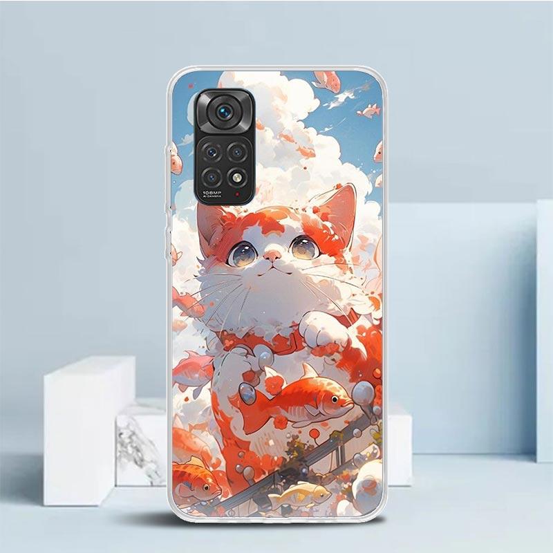 Cartoon Cute Cat Fish Aesthetic Phone Case For Xiaomi Redmi Note 15 14 14S 13 12S 12 Pro Plus 11S 11 11T 11E 10S 10 + Soft TPU B