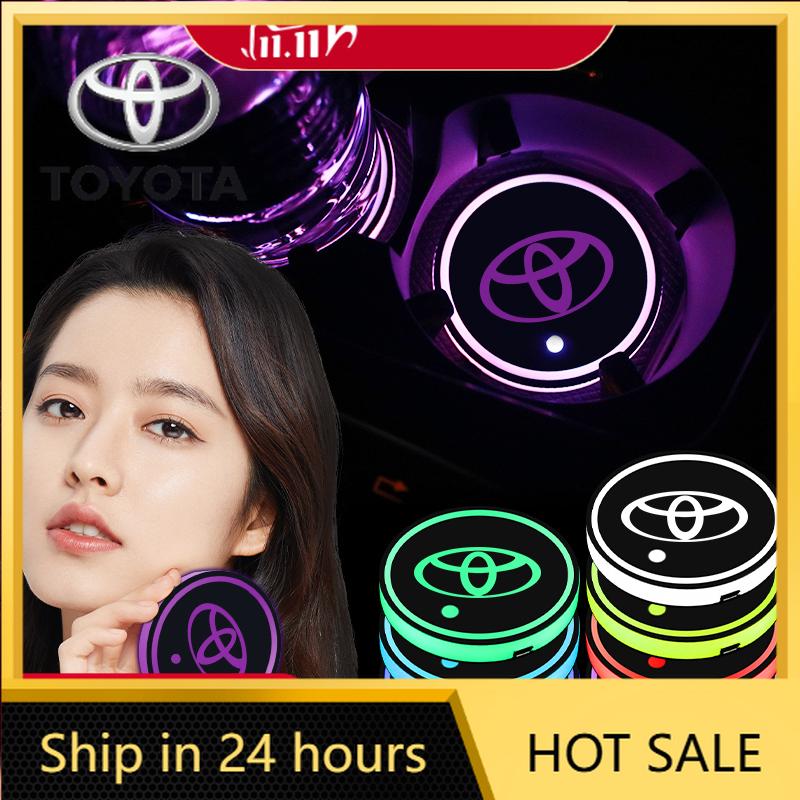 For Toyota 2026 New Hub Caps 2pcs For Toyota Camry RAV4 Prius Corolla Prado TRD Luminous Car Water Cup Coaster Anti-Slip Pad De