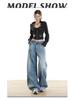 Women's Retro Wide-Leg Jeans: American Design, HK Style, Loose Straight-Leg, Floor-Length