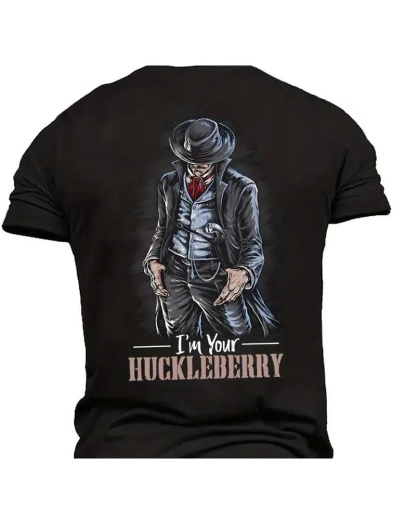 I Am Your Huckle Berry Print T-shirt, Trendy Cotton Tops Short Sleeve, Street Style Short Sleeve Tee, Comfort Fit Men's