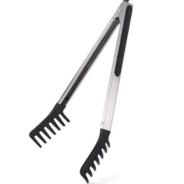 10-inch long-handled food tongs for pasta, salad, and spaghetti, stainless steel grilling tongs with heat-resistant handle