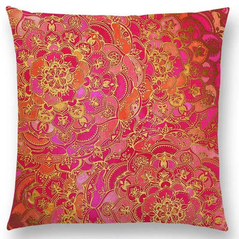 Neu Wunderschönes Blatt Blume Herrliches Florales Doodle Buntes Dekoratives Muster Mandalas Auto Kissenbezug Sofa Überwurf Kissenbezug