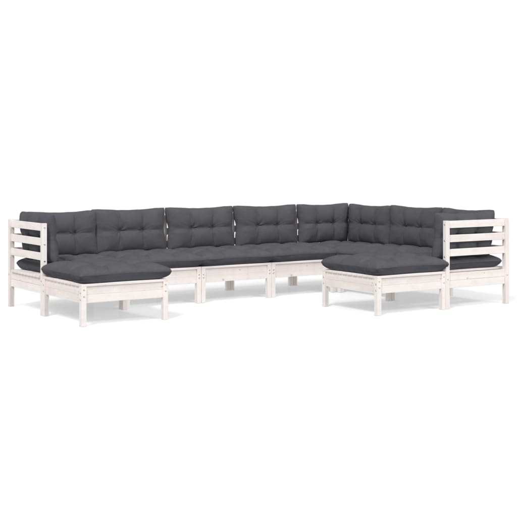 Vidaxl 9-Cz. Garden Lounge Set, Cushions, White Pine