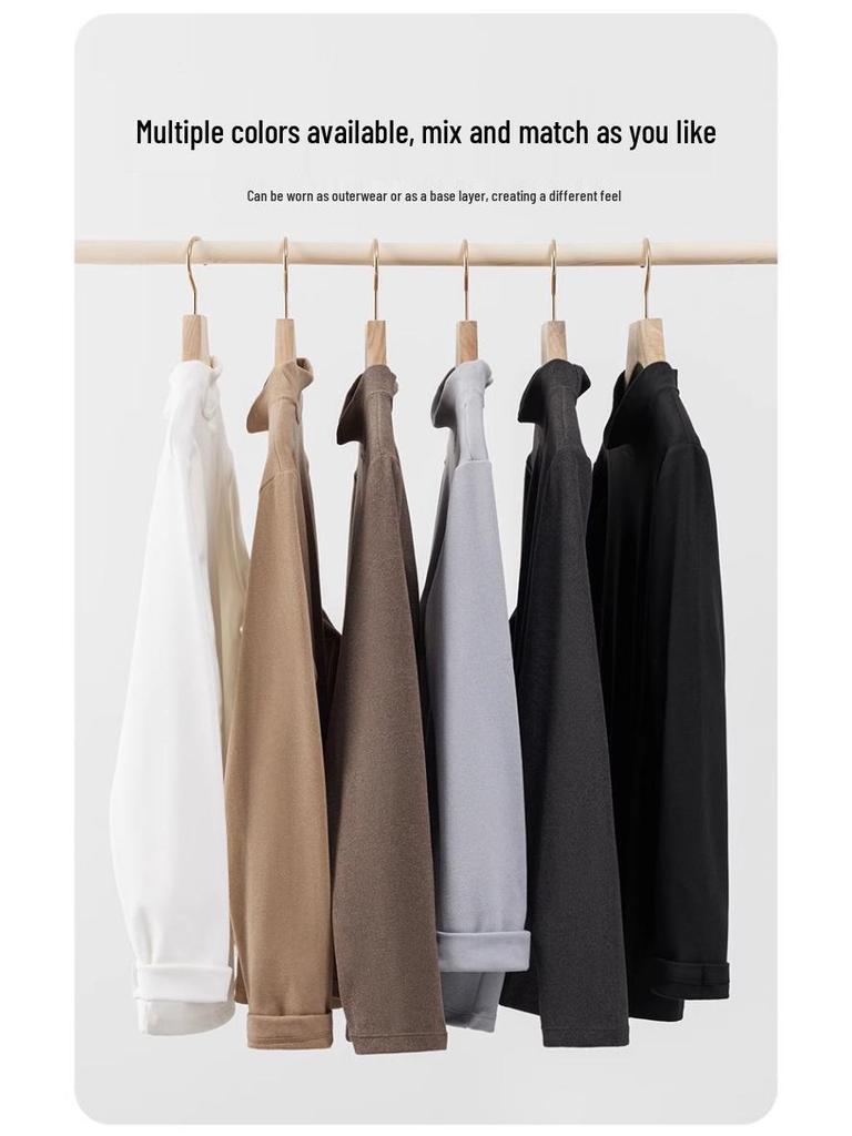 Velvet Autumn High Neck Fleece-Lined Men's Long Sleeve Base Layer T-Shirt