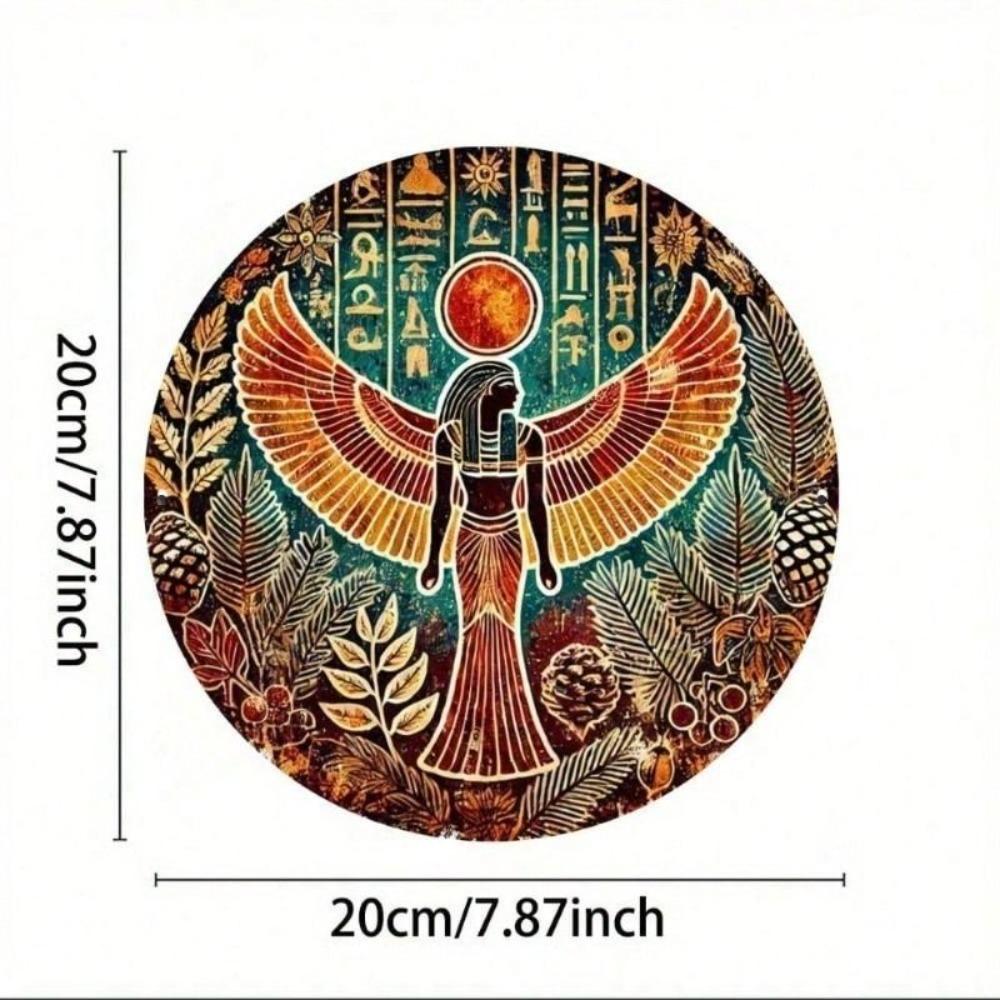 Vintage Egyptian Metal Wall Art, Winged Hieroglyph Iron Sign for Living Room Decor